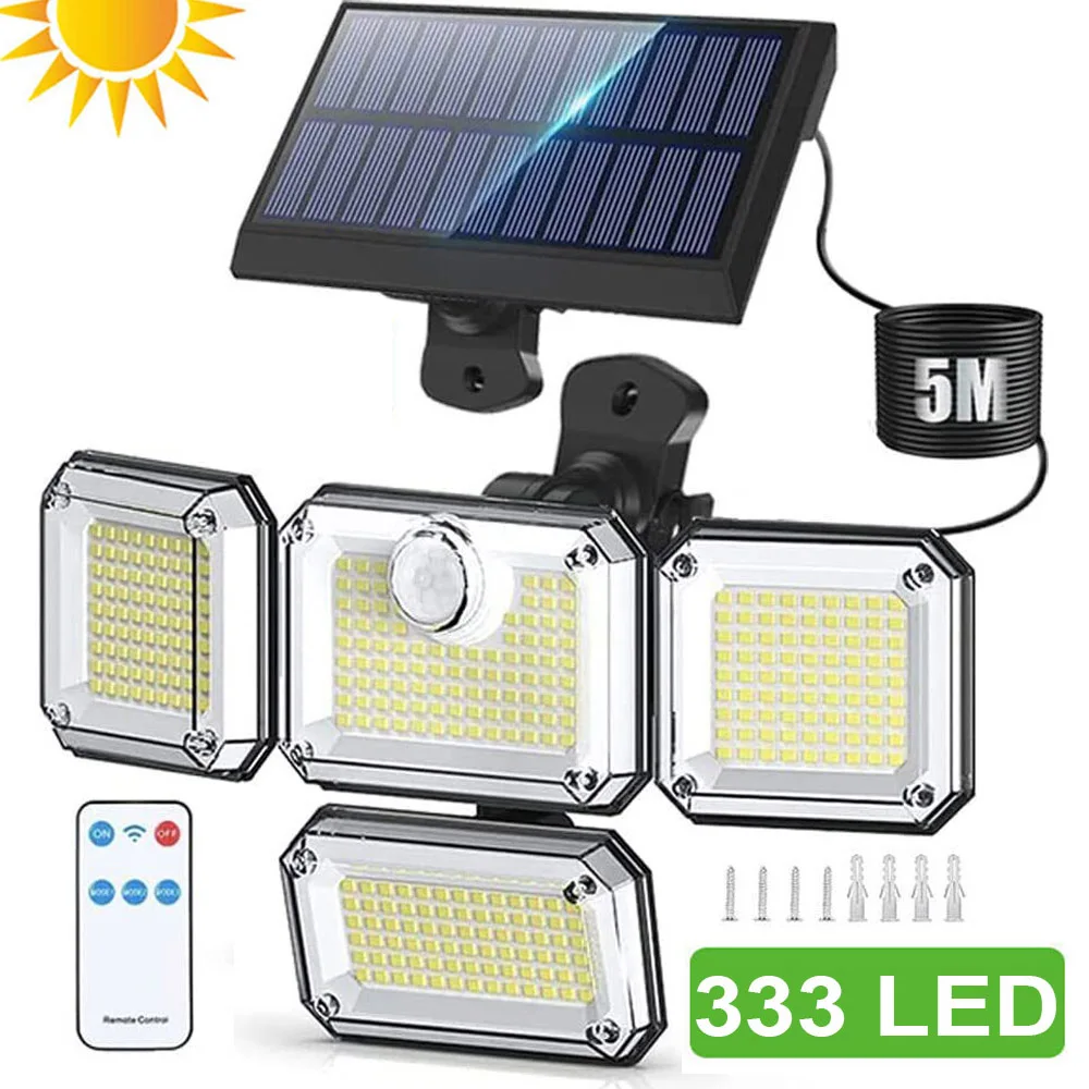 Sensore di movimento per luce esterna ad energia solare impermeabile 2000LM 333 Faretti per lampione di sicurezza a LED per la decorazione del giardino