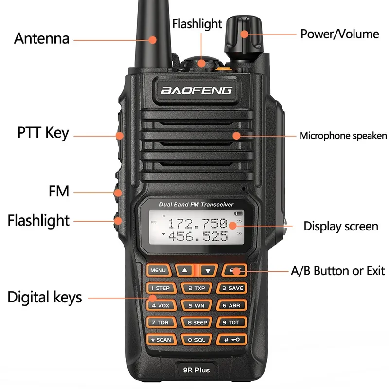 Baofeng UV-9R Plus 10W IP68 Waterproof Dual Band 136-174/400-520MHz Ham Radio BF-UV9R Walkie Talkie 10KM Range UV 9R Plus