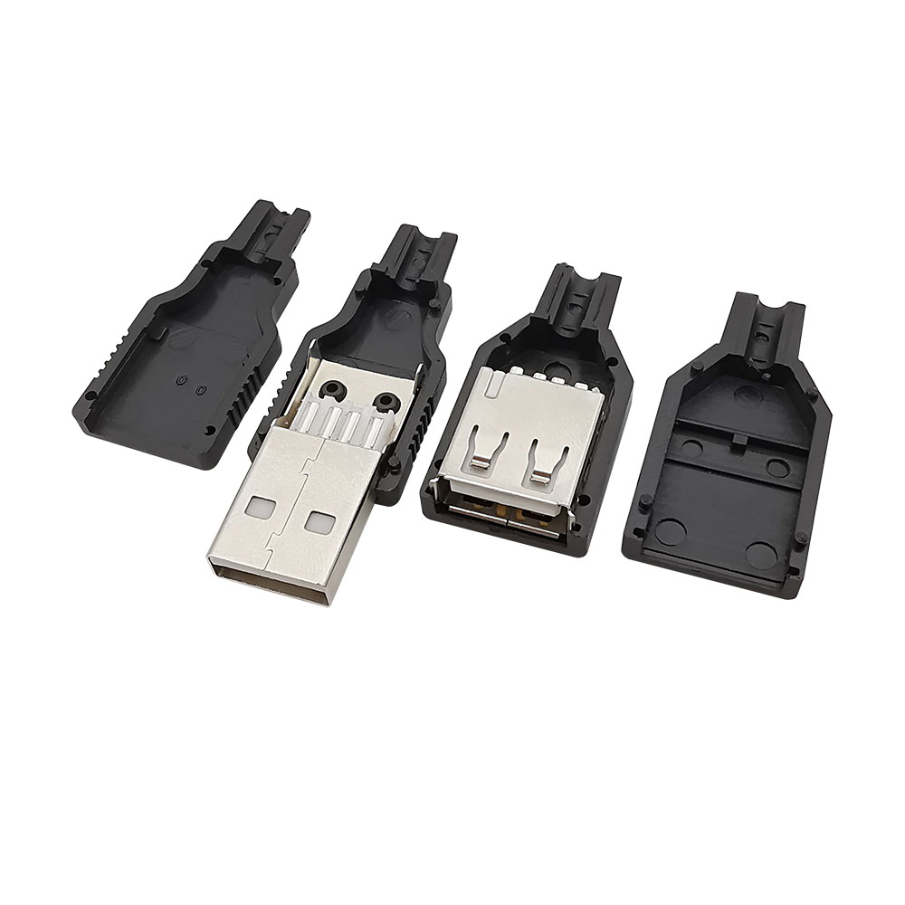 Conector USB tipo A macho hembra, enchufe de 4 pines con cubierta de plástico blanco y negro, Kits de soldadura DIY USB 2,0 tipo A, 10 Uds.