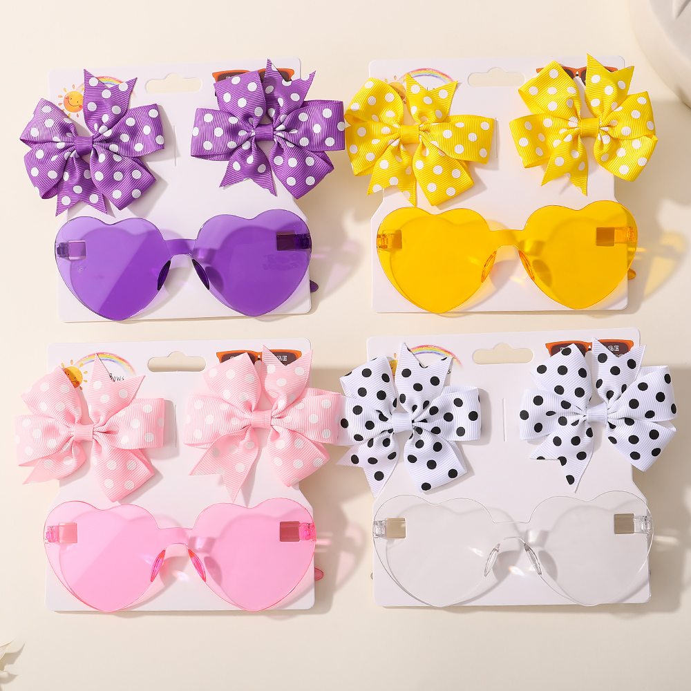 3 Pz/pacco Solid Dot Archi Dei Capelli Clip di Ragazze Boutique Bowknot Pinze Per Capelli Per Bambini Cuore Colorato Occhiali Da Sole Accessori Per Capelli Per Bambini