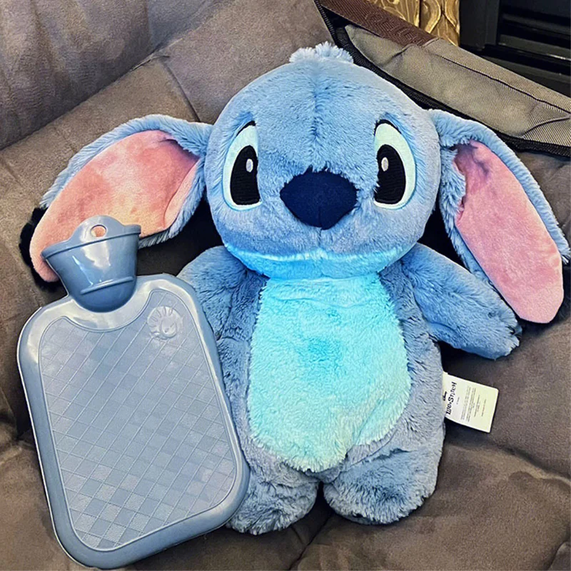 Botella de agua caliente de felpa Disney Stitch, almohadilla calefactora eléctrica grande para mujer, regalo para novia, calentador de manos para el hogar con cubierta