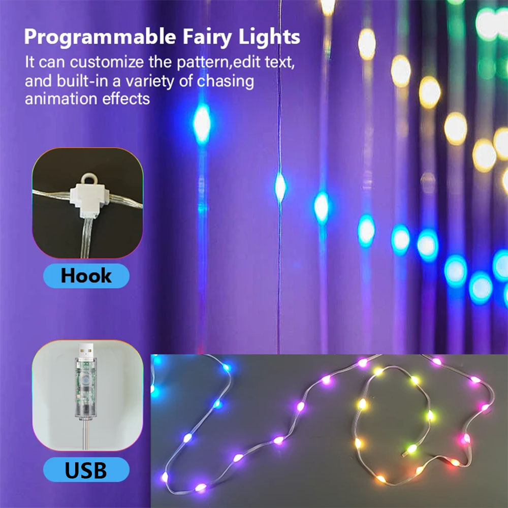 ไฟม่านอัจฉริยะ 400LED ขนาด 2*2 เมตร RGBIC ไฟประดับหน้าต่าง ควบคุมผ่านแอพฯ รีโมท โหมดเพลง สำหรับตกแต่งบ้าน ฮาโลวีน คริสต์มาส