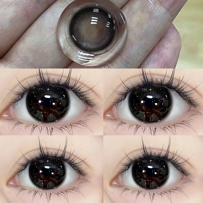 YIMEIXI 2pcs Myopia Color Contact Lenses for Eyes with Myopia Black Large Diameter Lens Circular Lens Beauty Pupil Fast Shipping