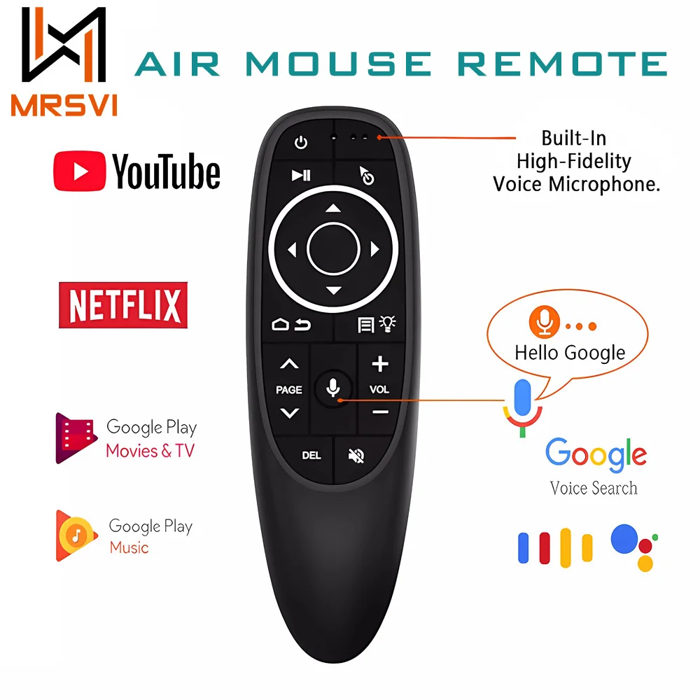 MRSVI G10S PRO Control remoto por voz Universal 2,4G inalámbrico, retroiluminado, aprendizaje IR, Control de ratón de aire con giroscopio para Android TV Box