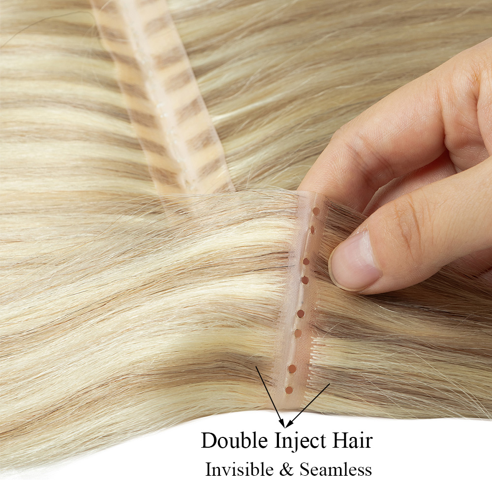 Extensions de cheveux humains blonds invisibles à double languette, trame à trous droits 613, Extensions de trame à trous XO naturels noirs et bruns