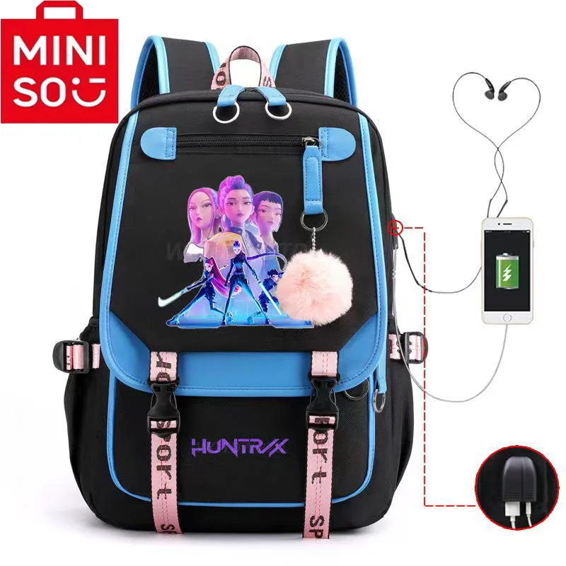 2025 MINISO nuovissimo marchio Kpop Movie Demon Hunters Zaino per studenti, laptop da uomo e da donna, borsa con porta USB