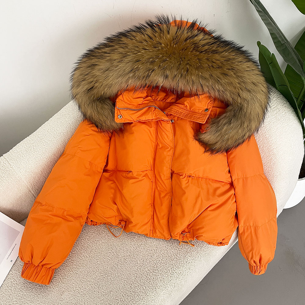 OFTBUY 2024 Luxe Grote Echte Wasbeer Vossenbont Capuchon Puffer Jas Vrouwen Winter Korte Parka Witte Eendendons Warme Waterdichte Jas