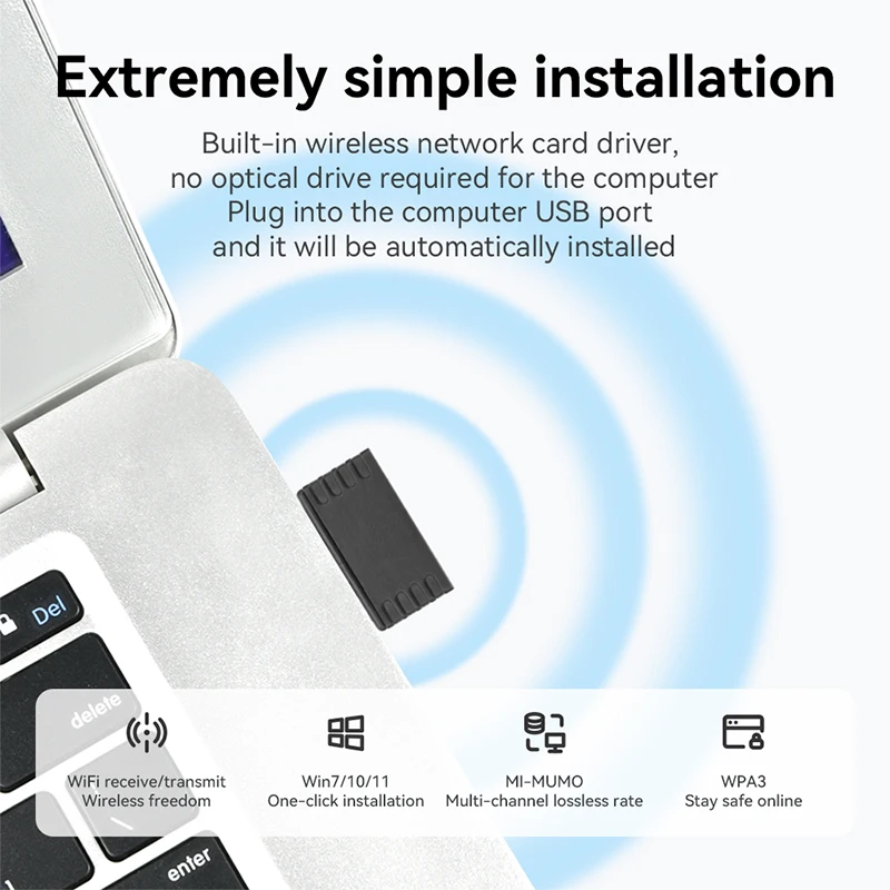 WiFi6 AX286 Adapter Network Card Mini USB Dongle 2.4GHz 300Mbps 802.11AX Signal Reception Driver-Free For PC Laptop Windows10/11