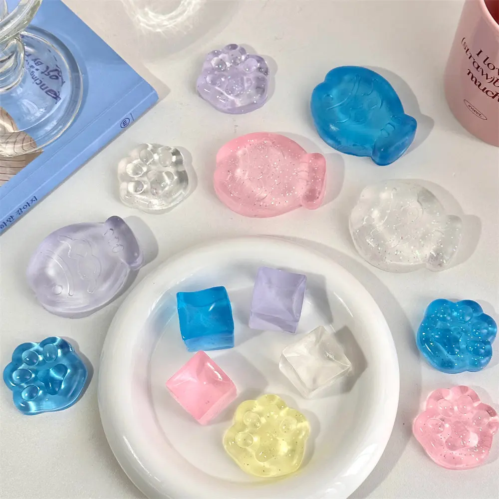 ใหม่ Fidget ของเล่น Mini Squishy ของเล่น Mochi Ice Block ความเครียดของเล่น Kawaii โปร่งใส Cube cat PAW ปลาความเครียดบีบของเล่น