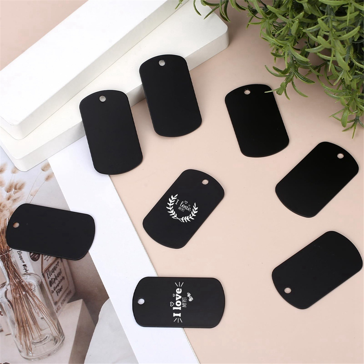 キーホルダー用アルミスタンピングブランク、ブランクドッグタグ、スタンプ用ブラック、彫刻ブランク、最新、50個