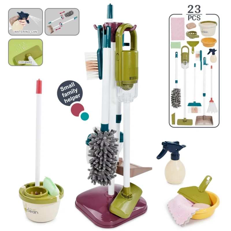 Simulazione per bambini Giocattoli per la pulizia della vita Lavori domestici Set di strumenti per giochi di finzione e set di strumenti per aspirapolvere per scopa di simulazione dell'igiene per bambini
