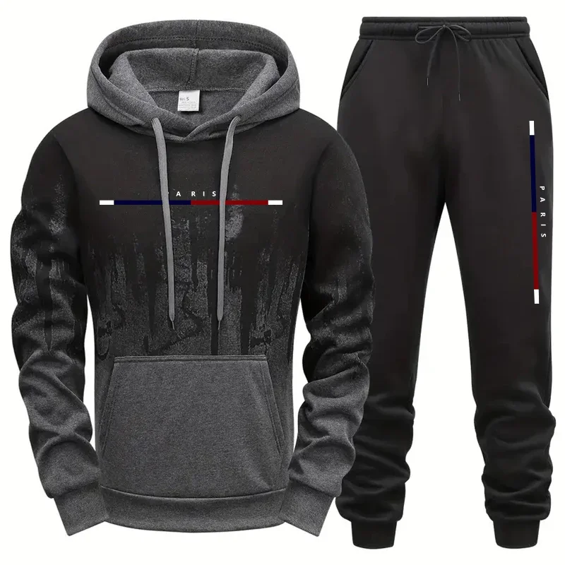 Paris Mode Herren Kapuzen-Trainingsanzug 2-teiliges Set Hochwertiger männlicher täglicher lässiger Sport-Jogginganzug Home Outdoor Hoodie Outftis