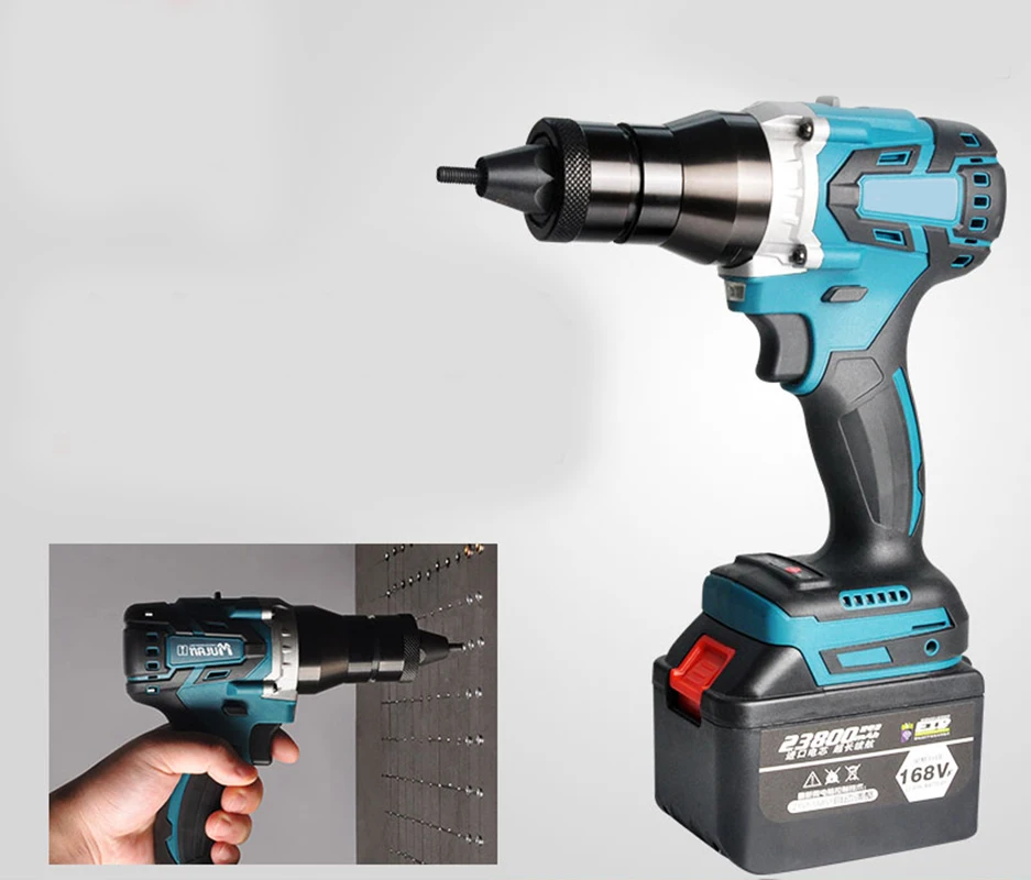 Brushless ไฟฟ้ากดปืนไฟฟ้าอัตโนมัติเต็มรูปแบบ Rivet NUT ปืนหมวกปืนเครื่องมือ Riveter ปืน M3-M12