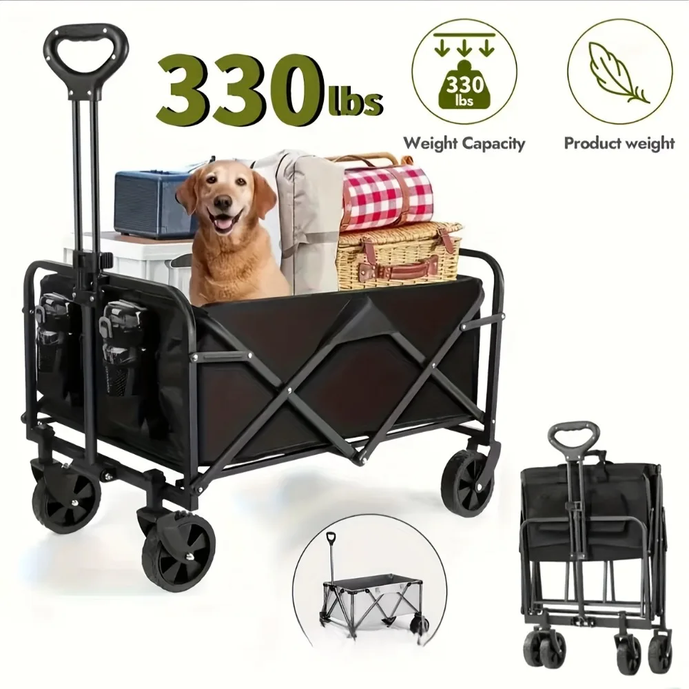 Carriage Foldable Folding Car: Can Load 330 Pounds Portable Utility Wagon With All Terrain Wheels Utility Heavy Duty Truck