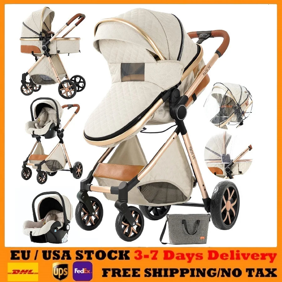 Passeggino 3 in 1 per neonato Passeggino leggero per seggiolino auto per bambini Passeggino compatto Passeggino pieghevole