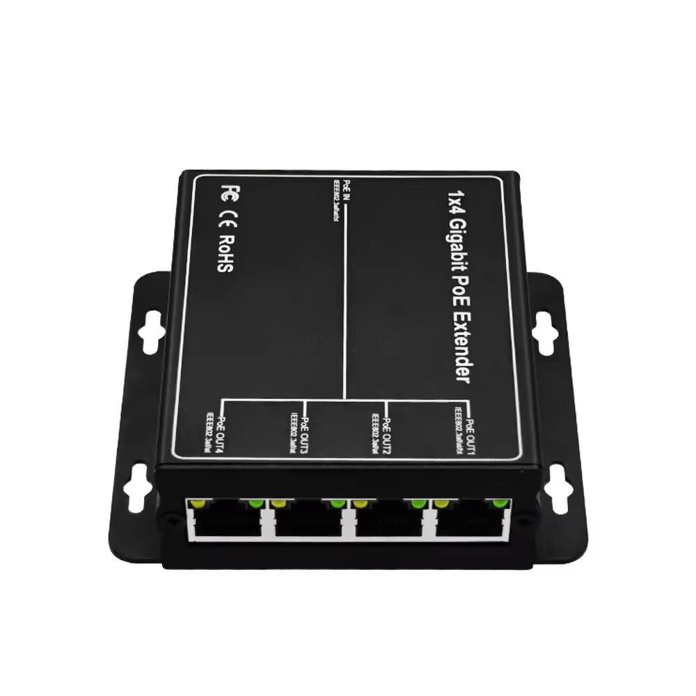 4พอร์ต Gigabit PoE Extender 100/1000Mbps 90W 1in 4 OUT POE repeater เครือข่าย DIN Rail สำหรับ48V POE กล้องไร้สาย AP CCTV