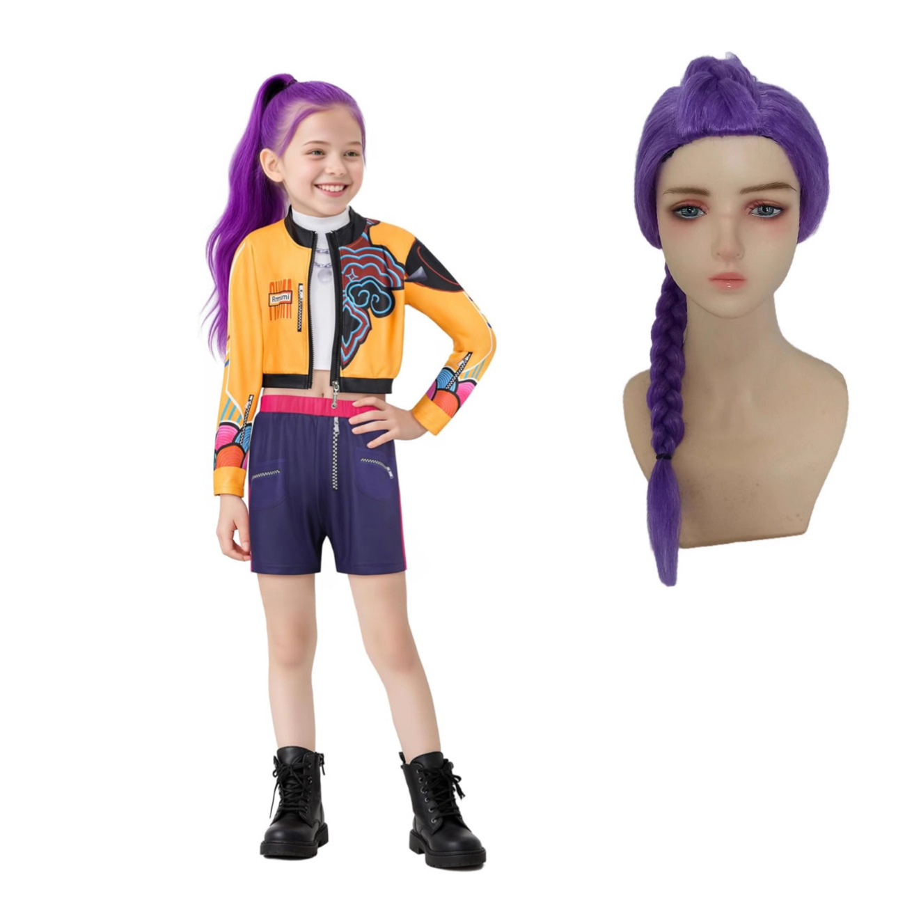 Kpop Demon Hunters Rumi костюмы для косплея детское пальто жилет шорты + парик и сумка Хэллоуин для девочек Huntrix Rumi костюм для ролевых выступлений