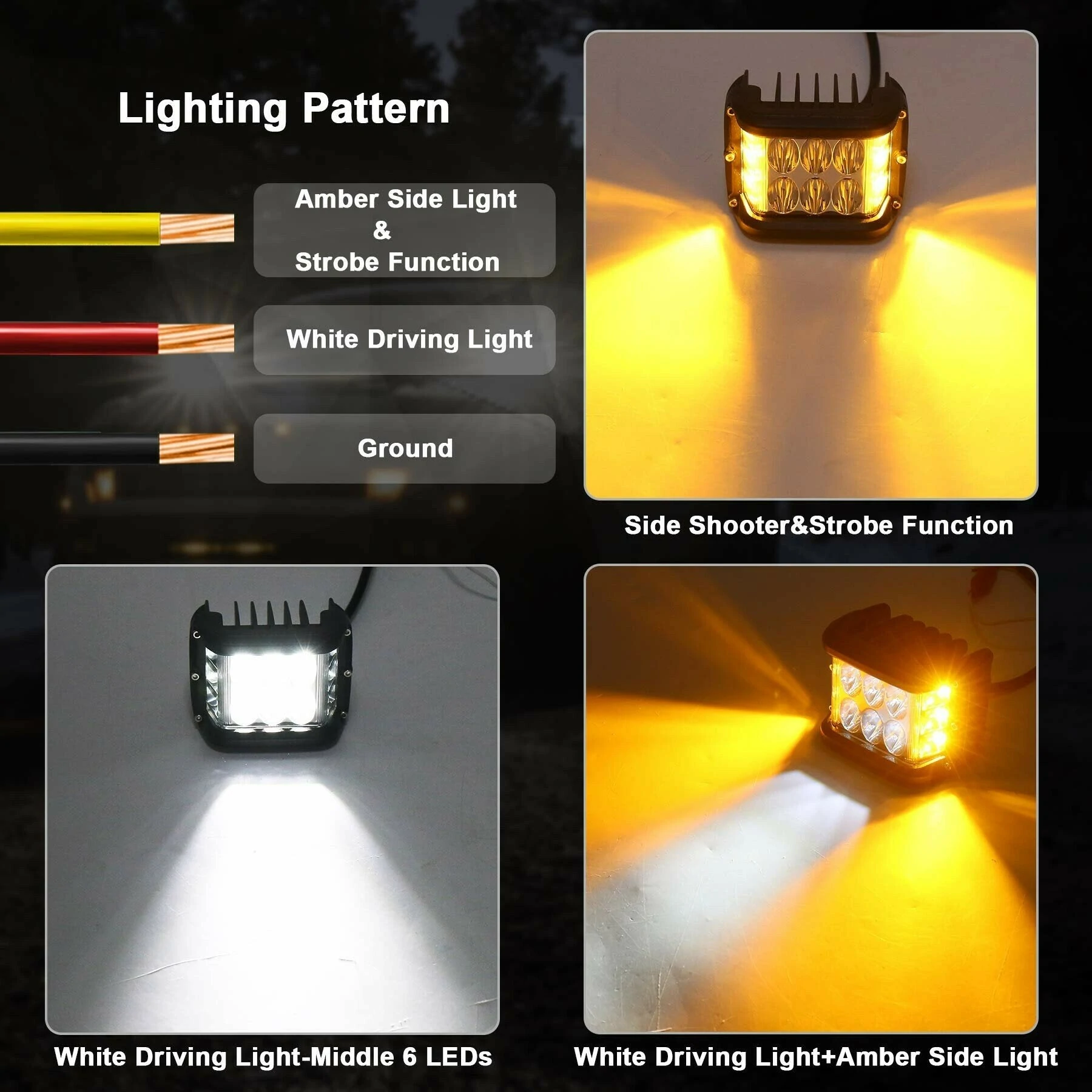NLpearl 4 "ไฟ LED ทํางาน Dual Side นักกีฬา Pod White & Amber Strobe โคมไฟ Off Road กระพริบสําหรับรถบรรทุกรถกระบะเรือ Suv