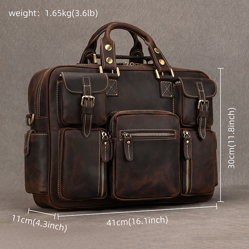 Fashion Natural Leather Men Briefcases with Shoulder Strap Mans Laptop Notebook Hand Bag 2025 New Business Briefcase Bag