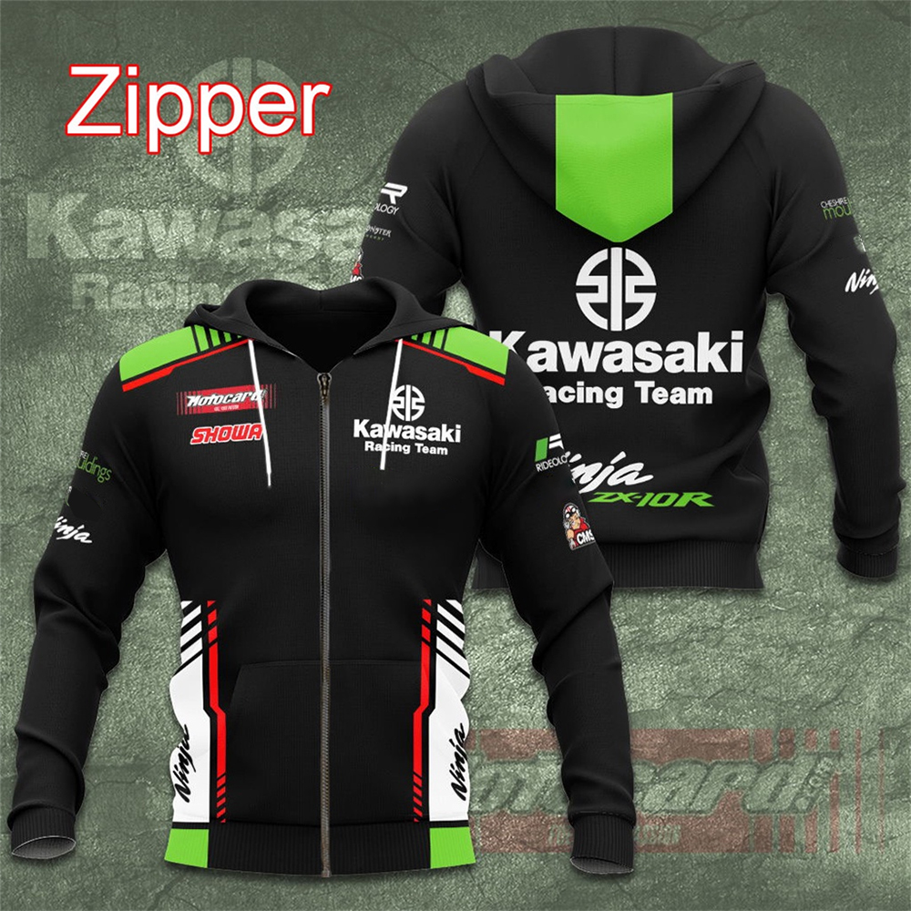 Kawasaki-Sudadera con capucha y cremallera para hombre y mujer, equipo de carreras de motos, sudadera de gran tamaño, chaqueta para niño, abrigo, primavera y otoño, 2024