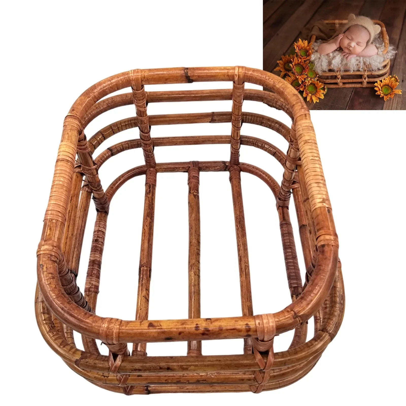Newborn Photography Accessories Soft Fluffy Wool Background Blanket Shooting Posing Rattan Basket Studio Baby Photography Props