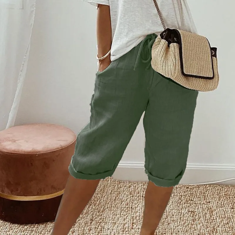 Sommer Casual Shorts Stretch Shorts Legging Sweatshorts Mode Atmungsaktive Fünf-Punkte mit Tasche Weibliche Lose Oberbekleidung Hosen