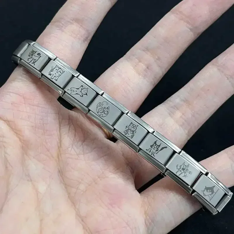 อิตาเลี่ยนสร้อยข้อมือสแตนเลส DIY โมดูล Splicing 9 มม.ที่ถอดออกได้และปรับน่ารัก Quirky สําหรับลูกแมวเครื่องประดับที่กําหนดเอง
