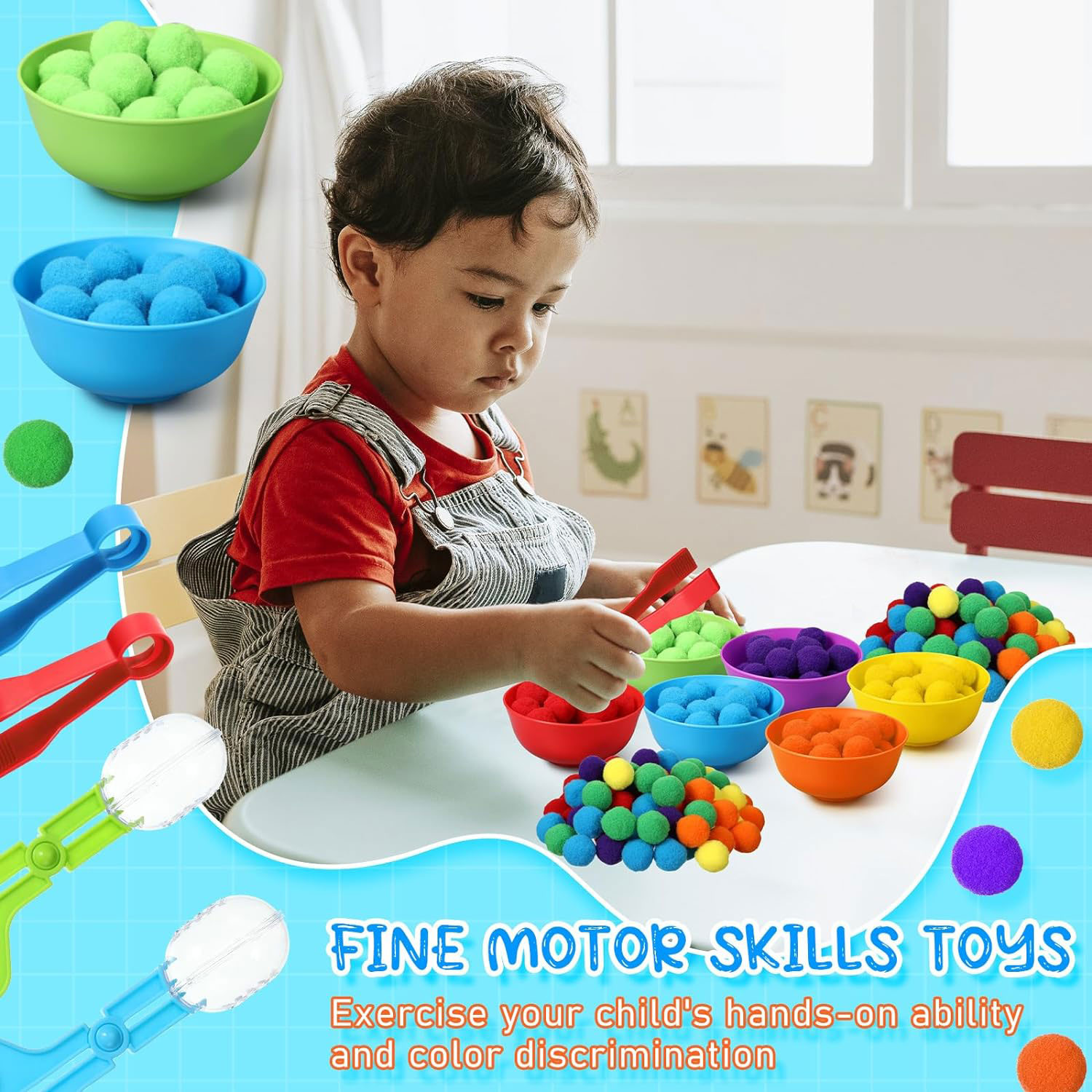 3 ปีเด็กสายรุ้งนับ Pompoms ของเล่น Sorting Cup Montessori Sensory ของเล่นก่อนวัยเรียนการเรียนรู้กิจกรรมของเล่นคณิตศาสตร์