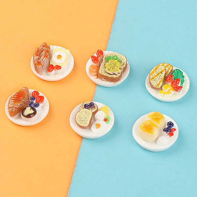 6 ชิ้นตุ๊กตาอุปกรณ์ครัวมินิอาหารของเล่น props รุ่น 1:12 บ้านตุ๊กตาอุปกรณ์เสริม mini เค้ก Dim sum ถาดซูเปอร์มาร์เก็ตของเล่น