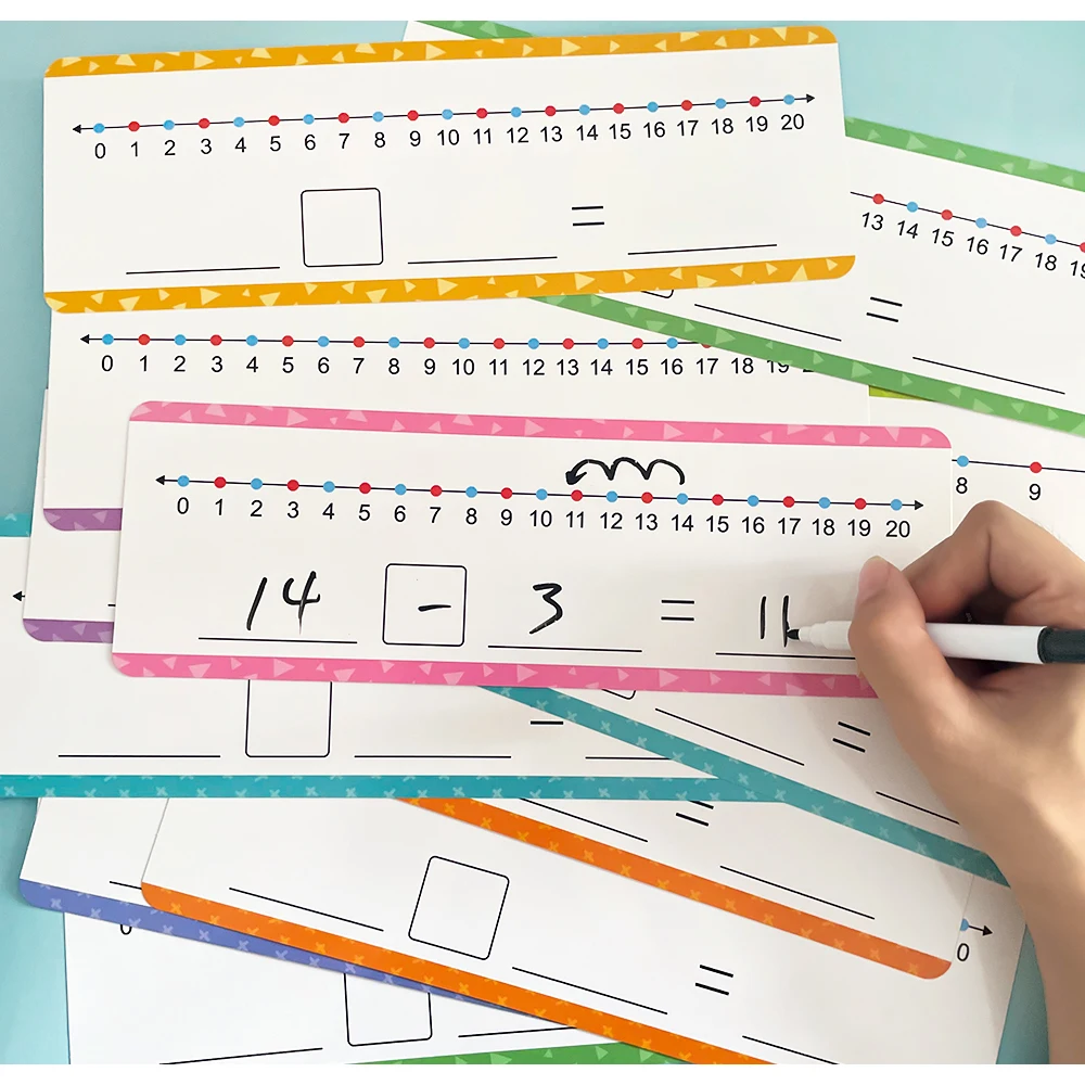 Addition & Subtraction Number Line Dry Erase Cards Math Manipulatives Board for Kids Students Classroom Home Write and Wipe
