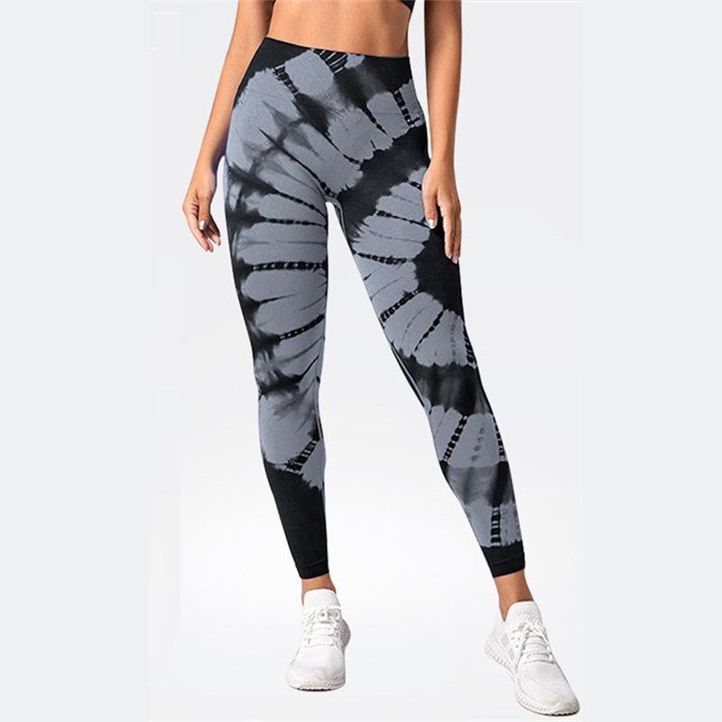 Nahtlose Batik-Sport-Yogahose mit hoher Taille, pfirsichfarbenes Gesäß, atmungsaktive Yoga-Hose, eng anliegende Fitnesshose mit Boden
