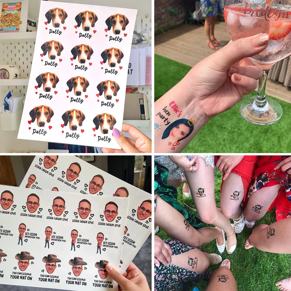 カスタマイズされたパーソナライズされた防水一時的なタトゥーステッカー DIY フェイクタトゥー、ロゴ/結婚式用の独自のカスタムデザインのタトゥーを作成します。
