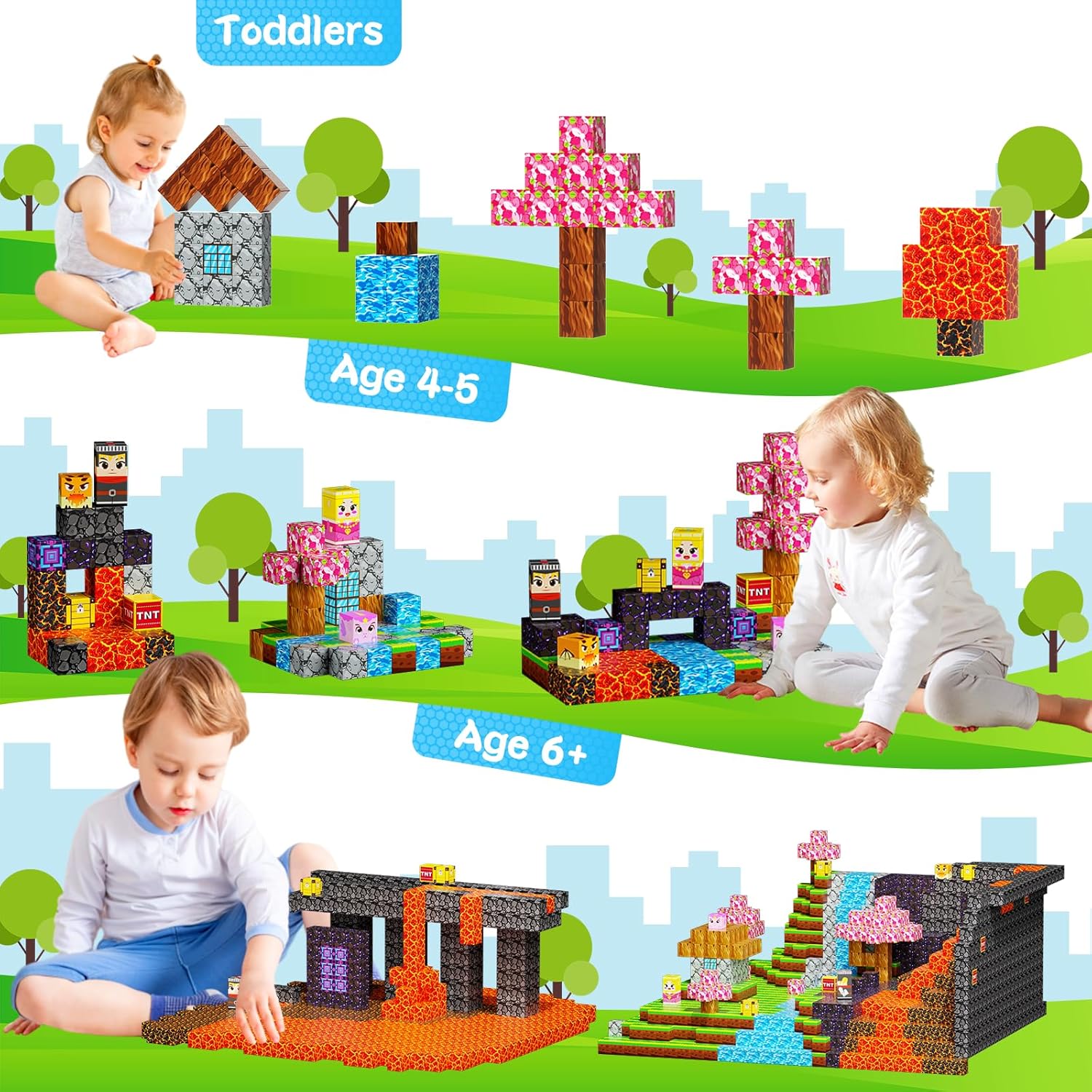 Magnetische Bausteine Mine World Magnet Cube Set STEM Montessori Sinnesspielzeug für Kinder Jungen Mädchen ab 3 Jahren DIY Modell Kinder