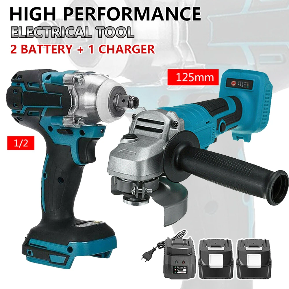 125mm Borstelloze Elektrische Haakse Slijper 18V Batterij Apparaten Combo Kit Slagmoersleutel voor Makita Batterij Power Tool sets