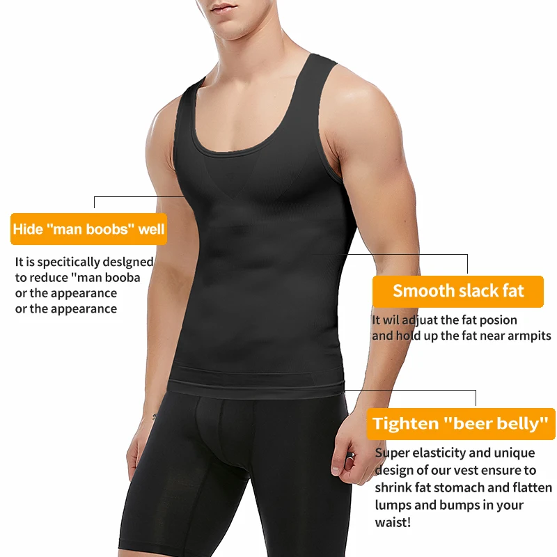 Ropa moldeadora de cuerpo adelgazante para hombre, camisa de compresión Abs para ocultar ginecomastia Moobs, camisetas sin mangas de entrenamiento, camisetas interiores