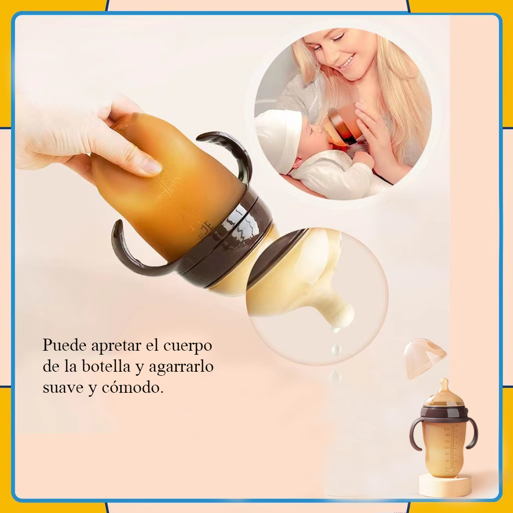 150 ML/240 ML breed kaliber siliconen tape zachte imitatie moedermelk anti opgeblazen melk fles met handvat, 0-36 maanden oud