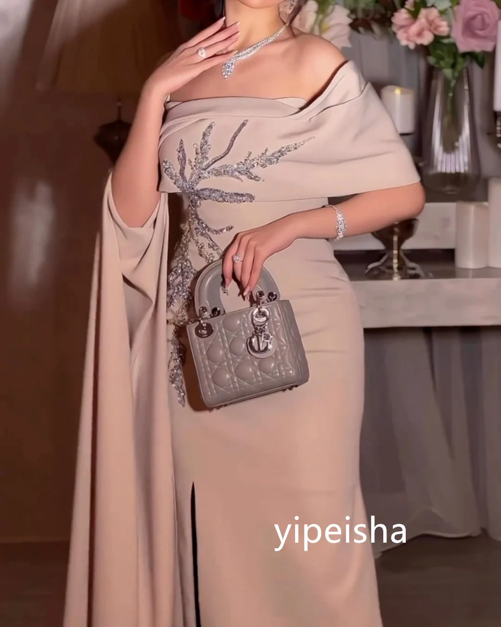 ที่กําหนดเองเซ็กซี่ JERSEY จีบ A-Line Off-The-Shoulder MIDI ชุดเดรสพรหมคลาสสิกประณีตสไตล์โมเดิร์น Pastrol Unisex Chi