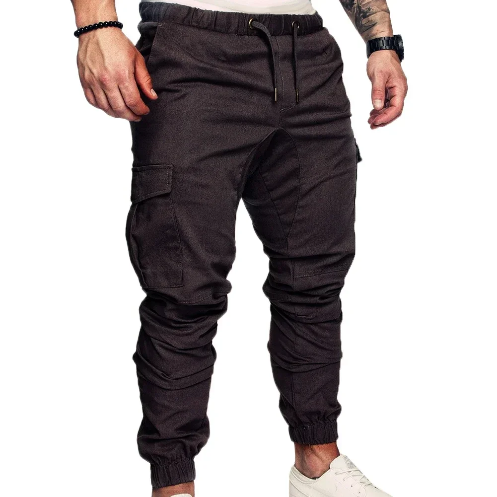 Calça de corrida com cordão masculina com bolso ajustável, roupa listrada justa, moda casual, primavera e outono, nova