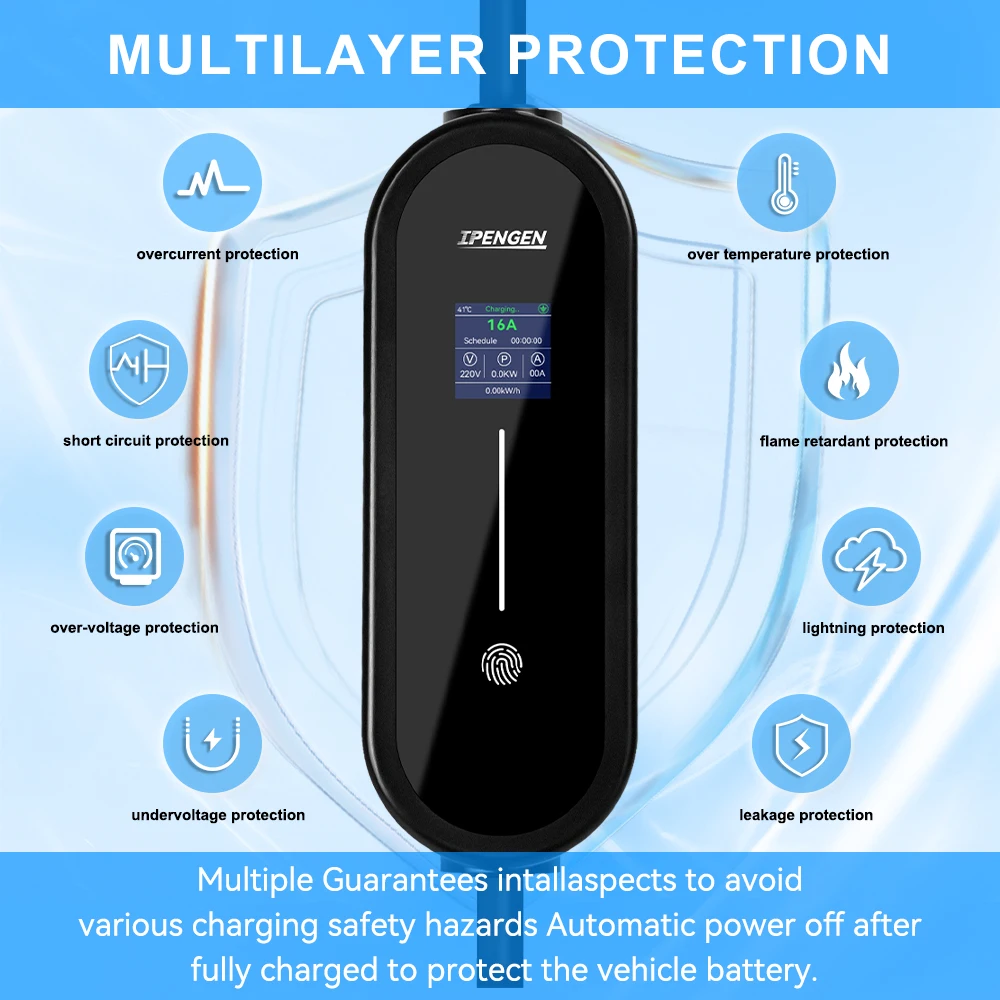 IPENGEN 3.5KW Draagbare EV Charger 5M Kabel Type2 IEC62196/GB/T Connector 16A 1 Fase Type1 Wallbox Opladen voor Elektrisch Voertuig