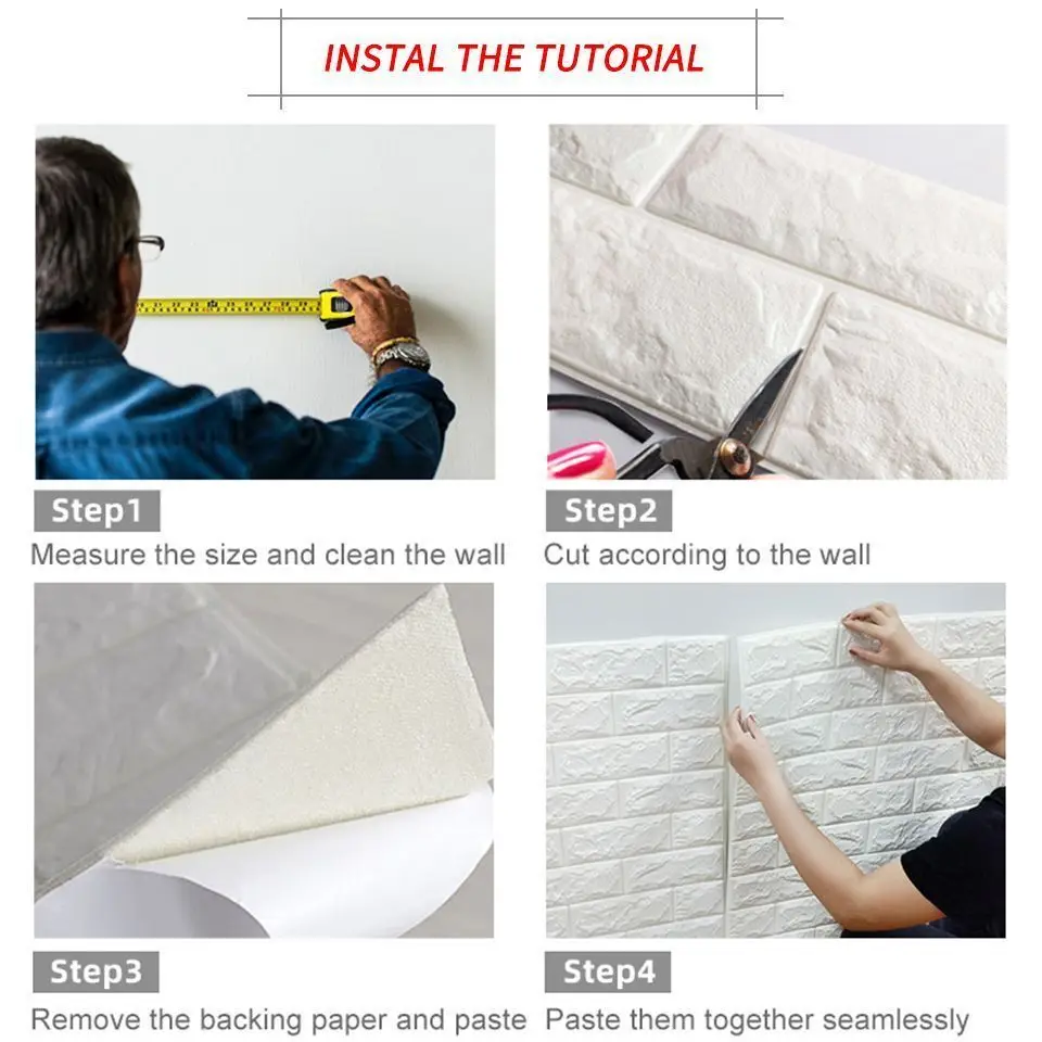 3D Brick Pattern Wall Panels Wallpaper 70cm*1/2/5/10m DIY Waterproof for Living Room Bedroom Kitchen Background Wall Decoration