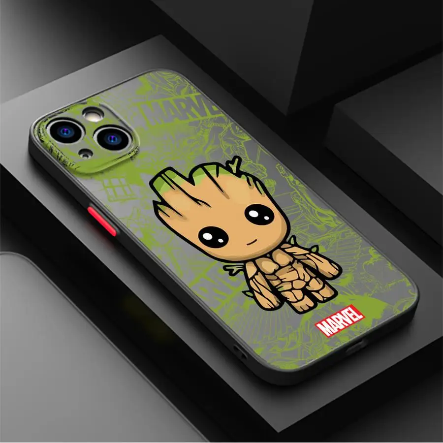Funda de teléfono Marvel Cute Spider Man Groot para iPhone 16 Pro 11 12 Mini 13 14 Pro 15 Pro Max 7 8 Plus XR XS MAX funda suave negra
