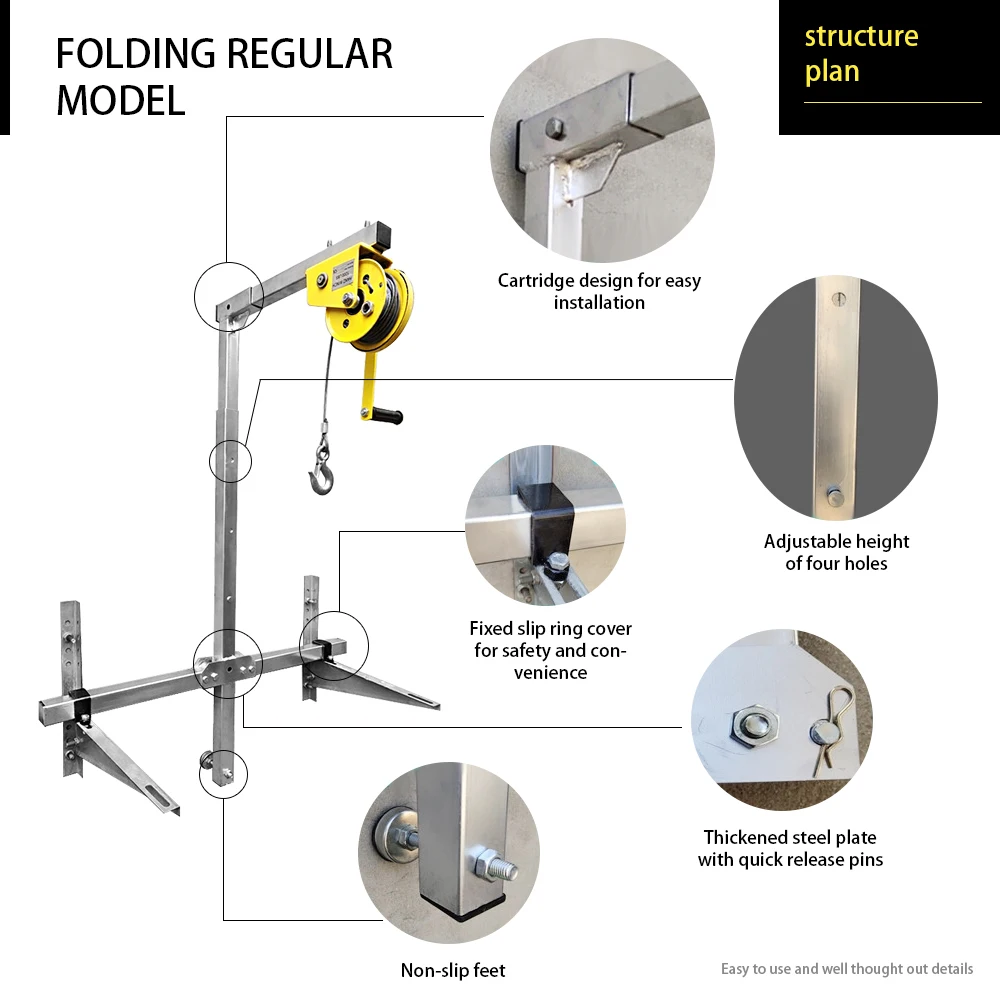 Air-conditioning Lifting Machine Bracket 10m / 25m Crane Lifting Bracket Side Swing Lifting Crane Bracket Manual Winch Assembly