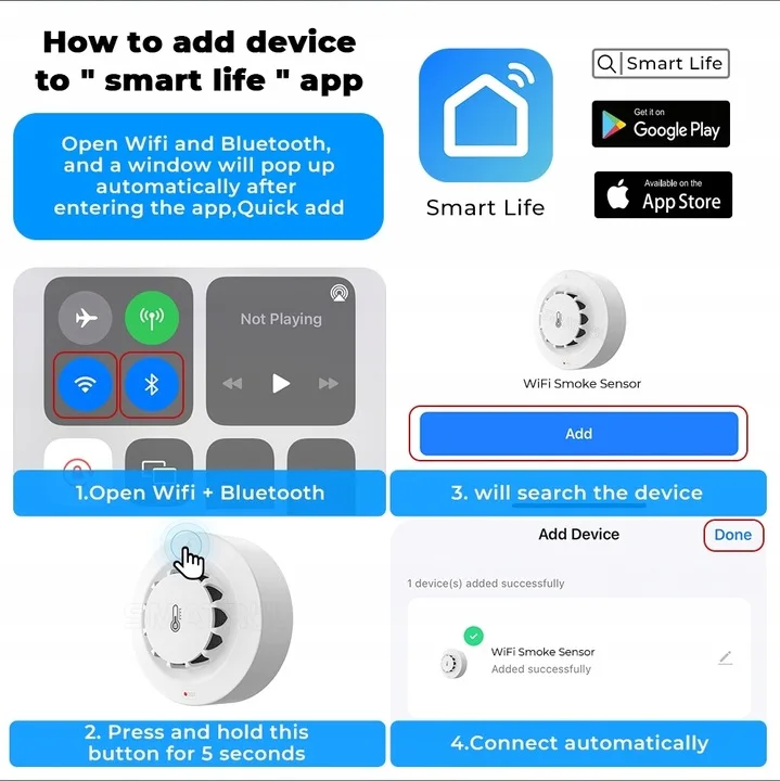 2 pcs Temperature and Humidity Smoke Sensor, TUYA WIFI Smoke Sensor Fire Alarm Home Kitchen Security System