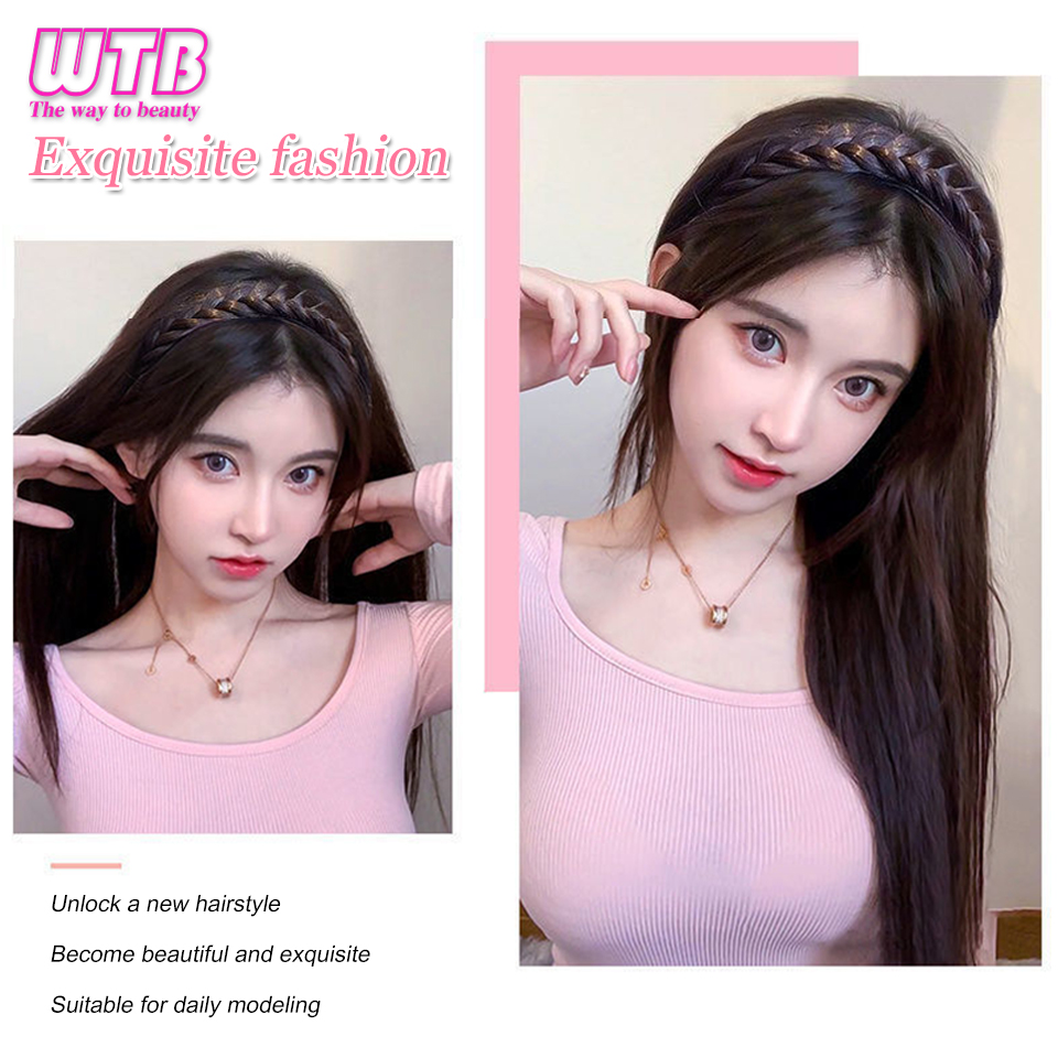 WTB 合成かつらヘアバンド女性のロングヘア編組ヘアヘアバンドウィッグ統合拡張ヘアウィッグ