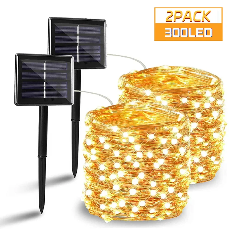 Luci da fata a LED solari per esterni impermeabili 7m/12m/22m/32m 8 modalità ghirlanda stradale per decorazioni natalizie per matrimoni e feste