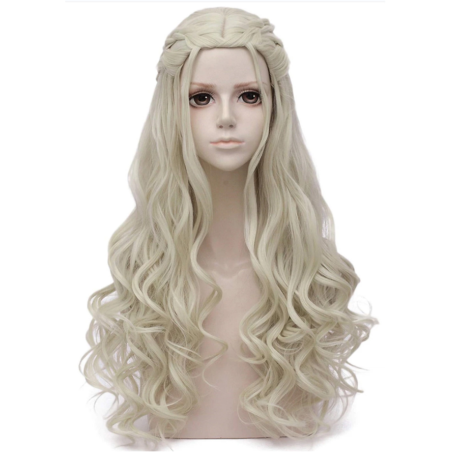 HAIRJOY Frauen Blonde Cosplay Perücke Kunsthaar Perücken Lange Lockige Geflochtene Kostüm Königin Perücke Halloween Perücke