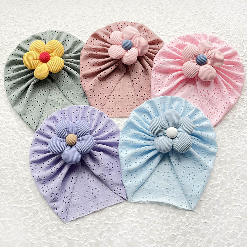 Gorro elástico de flores para bebé, gorro indio para recién nacido, turbante transpirable hueco, gorros para niñas, accesorios para el cabello para niños