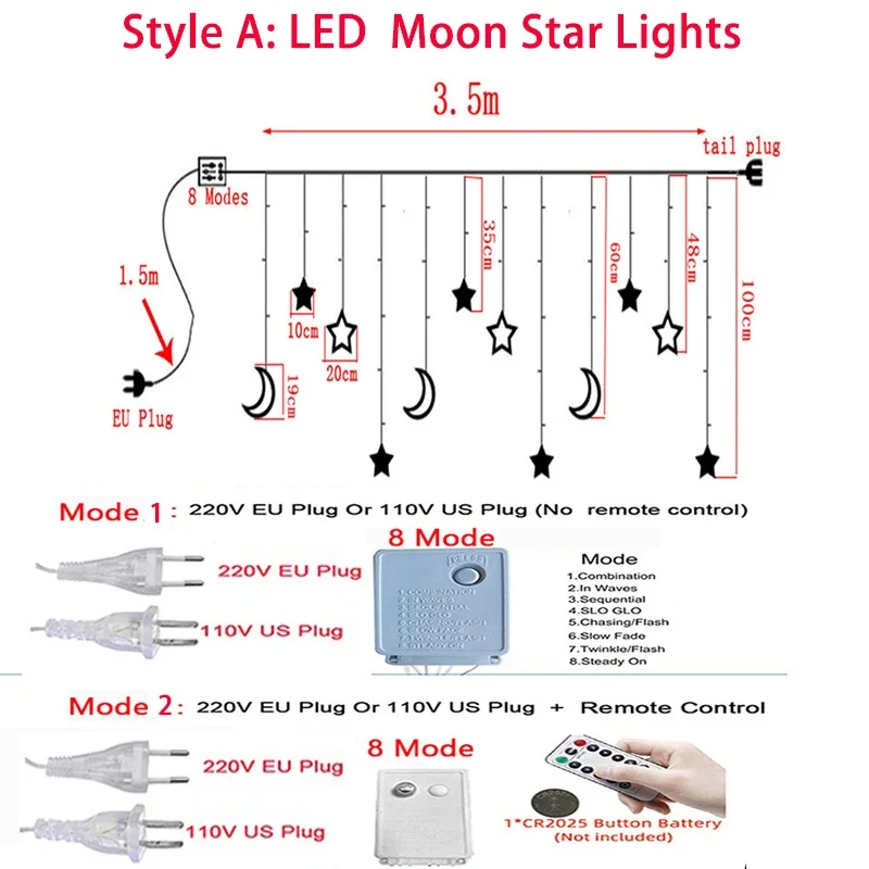โคมไฟดาว LED ผ้าม่าน Garland Fairy String ไฟตกแต่งคริสต์มาสกลางแจ้งสําหรับวันหยุดงานแต่งงานตกแต่งปีใหม่ 2023
