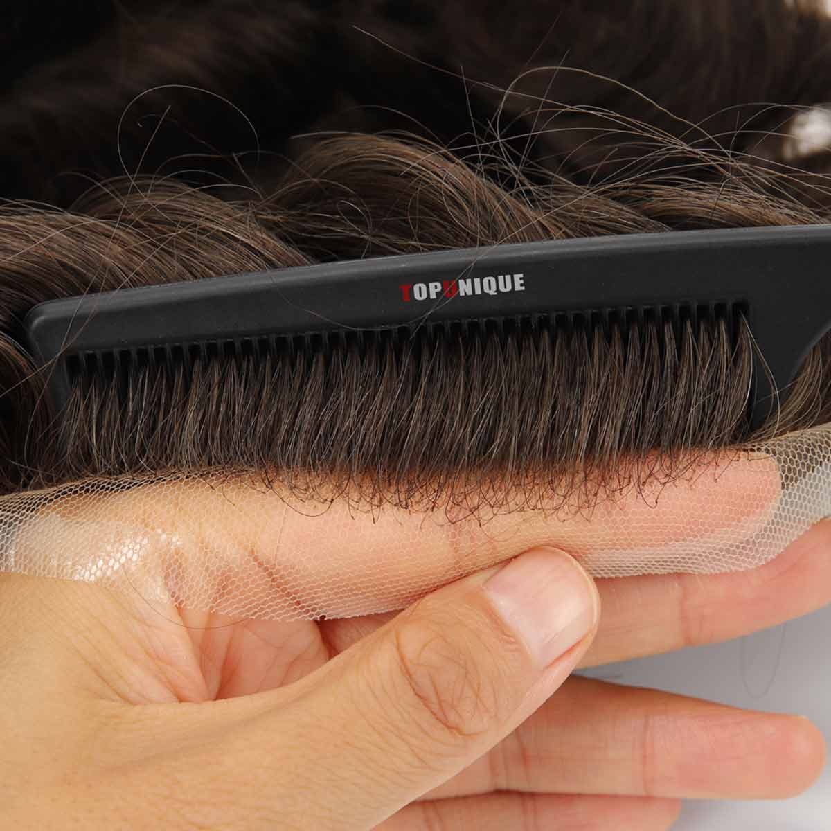 Topunique pleine dentelle suisse 90% lumière à moyenne lumière hommes toupet capillaire prothèse morceau de cheveux pour hommes système de remplacement de cheveux