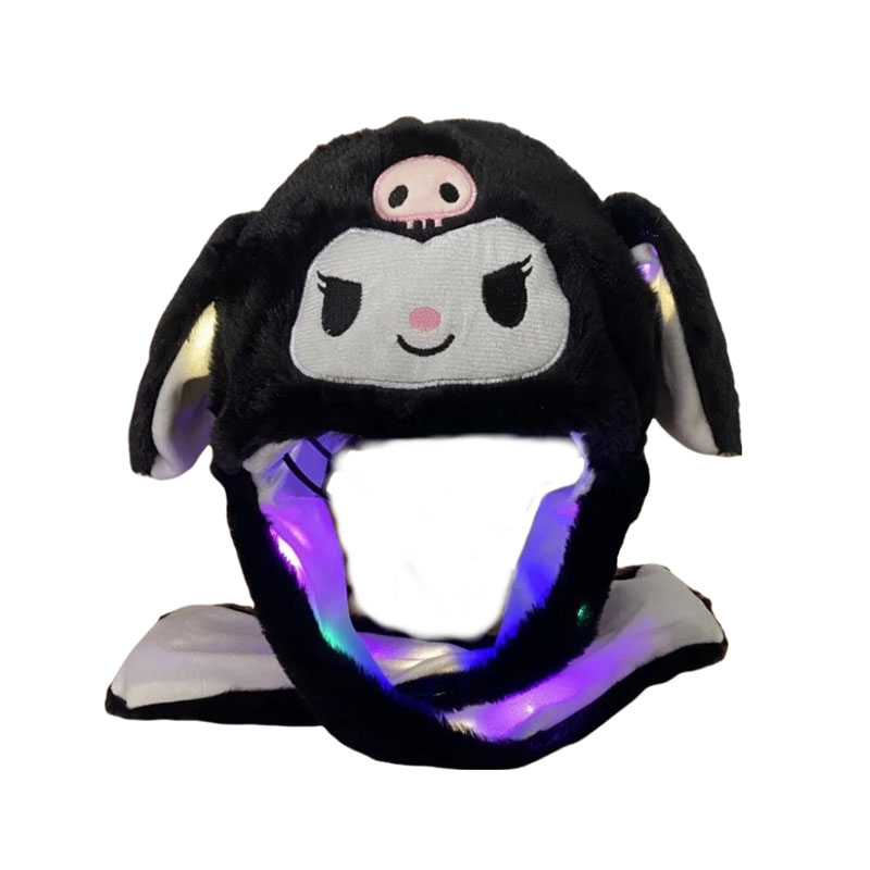 Kuromi 헬로 키티 이동 귀 모자 어린이를위한 빛나는 토끼 모자 재미 있은 스티치 LED 플러시 토끼 모자 할로윈 파티 액세서리